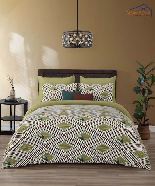 Olive Diamond Harmony – 200 GSM Pure Cotton Double Bedsheet with Pillow Covers |90x100 inches