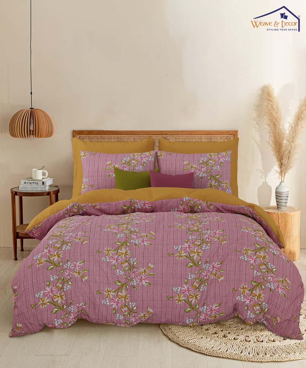 Blossom Pink Grace – 200 GSM Pure Cotton Double Bedsheet with Pillow Covers |90x100 inches