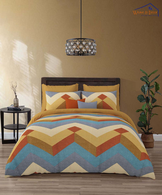 Amber Chevron Harmony – 200 GSM Pure Cotton Double Bedsheet with Pillow Covers | 90x100 inches