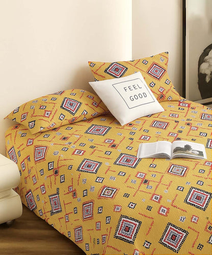 Amber Diamond Glow – 200 GSM Pure Cotton Double Bedsheet with Pillow Covers | 90x100 inches