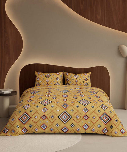 Amber Diamond Glow – 200 GSM Pure Cotton Double Bedsheet with Pillow Covers | 90x100 inches