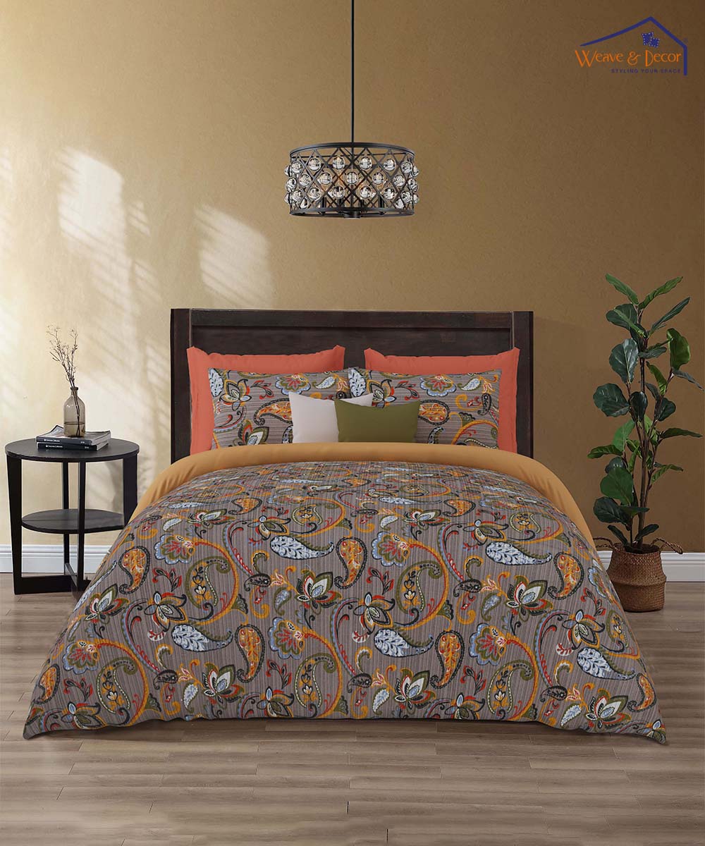 Rustic Paisley Glow – 200 GSM Pure Cotton Double Bedsheet with Pillow Covers | 90x100 inches