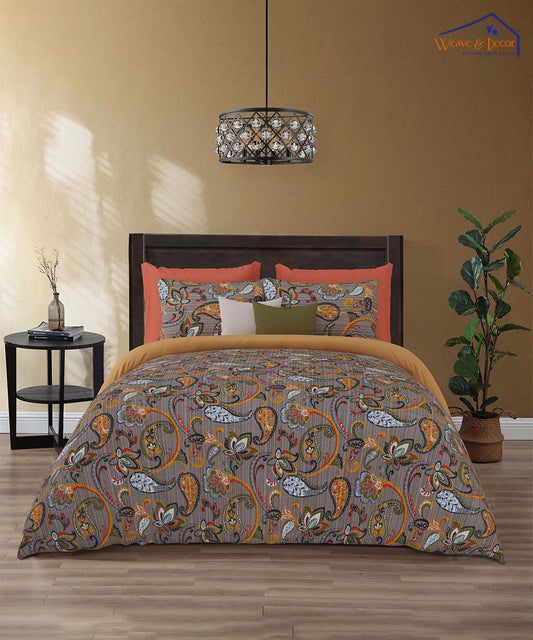 Rustic Paisley Glow – 200 GSM Pure Cotton Double Bedsheet with Pillow Covers | 90x100 inches
