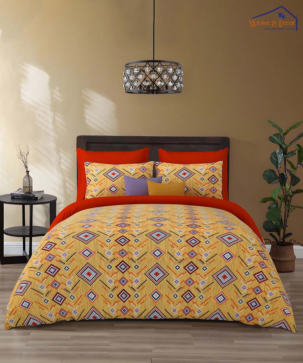 Amber Diamond Glow – 200 GSM Pure Cotton Double Bedsheet with Pillow Covers | 90x100 inches