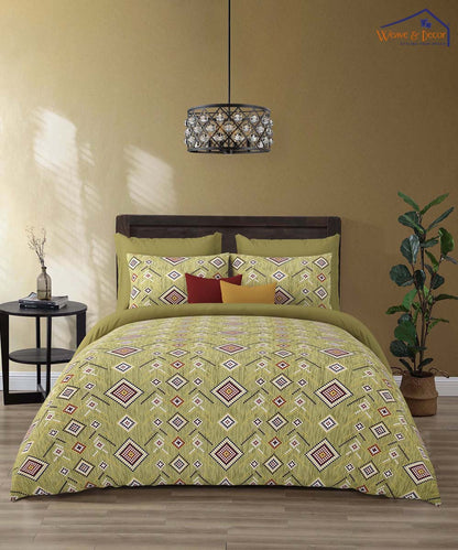 Olive Diamond Glow – 200 GSM Pure Cotton Double Bedsheet with Pillow Covers | 90x100 inches