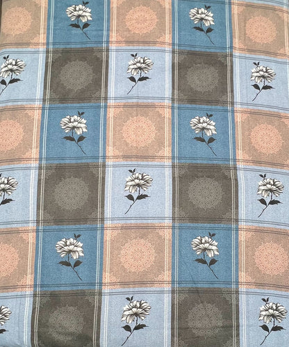 Blue Bloom Harmony – 200 GSM Pure Cotton Double Bedsheet with Pillow Covers | 90x100 inches