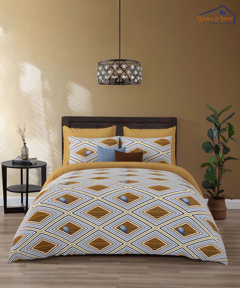 Golden Diamond Harmony – 200 GSM Pure Cotton Double Bedsheet with Pillow Covers |90x100 inches
