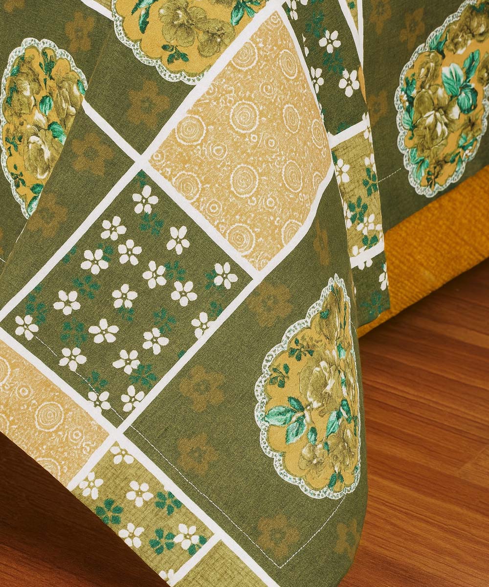 Olive Gold Charm – 200 GSM Pure Cotton Double Bedsheet with Pillow Covers |90x100 inches