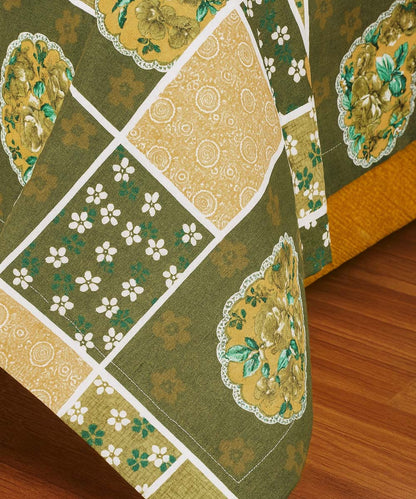 Olive Gold Charm – 200 GSM Pure Cotton Double Bedsheet with Pillow Covers |90x100 inches