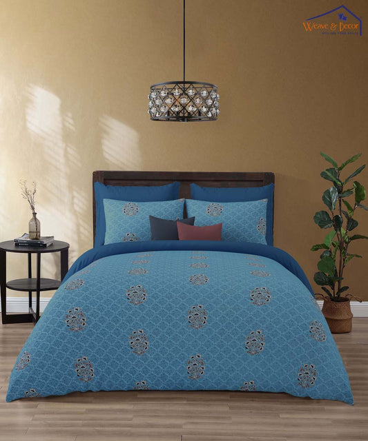Azure Charm – 200 GSM Pure Cotton Double Bedsheet with Pillow Covers |90x100 inches