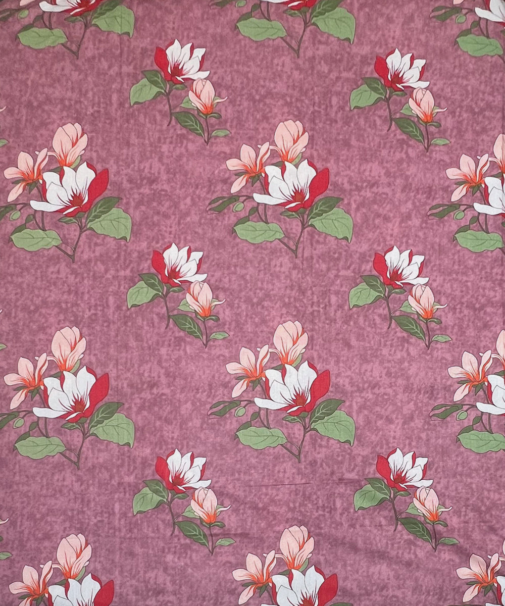 Mauve Magnolia Bliss – 200 GSM Pure Cotton Double Bedsheet with Pillow Covers | 90x100 inches