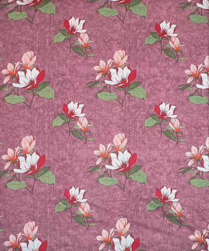 Mauve Magnolia Bliss – 200 GSM Pure Cotton Double Bedsheet with Pillow Covers | 90x100 inches