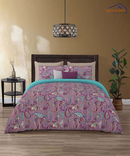 Orchid Paisley Dream – 200 GSM Pure Cotton Double Bedsheet with Pillow Covers | 90x100 inches