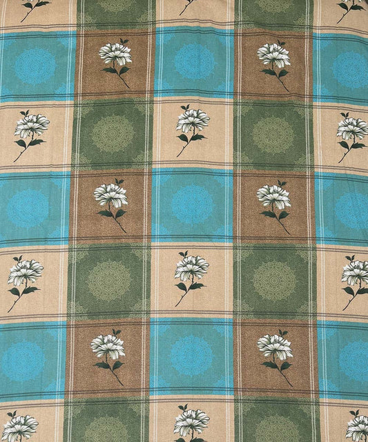 Teal Bloom Grace – 200 GSM Pure Cotton Double Bedsheet with Pillow Covers | 90x100 inches