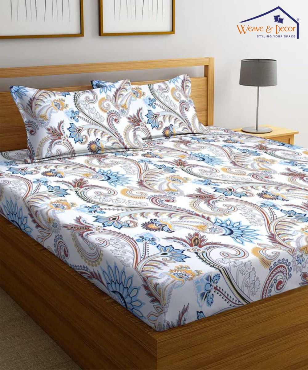 Cream Blossom King Size Bedsheet With 2 Pillow Cover