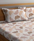 Off White Leaves Flat Double Bedsheet With 2 Pillow Cover