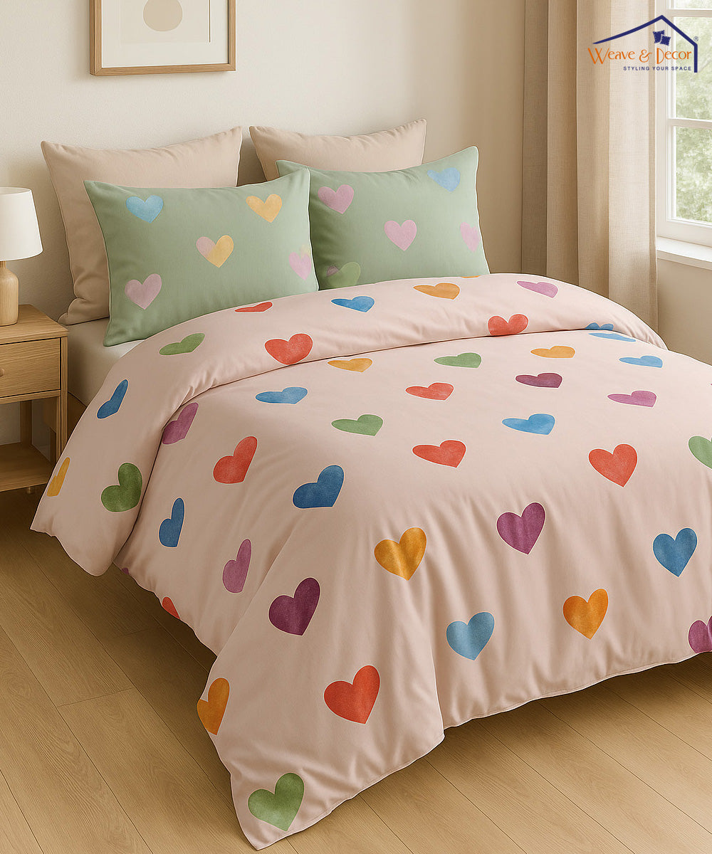 Rainbow Love Flat Double Bedsheet With 2 Coordinate Pillow Covers