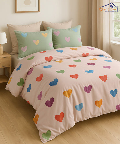 Rainbow Love Flat Double Bedsheet With 2 Coordinate Pillow Covers