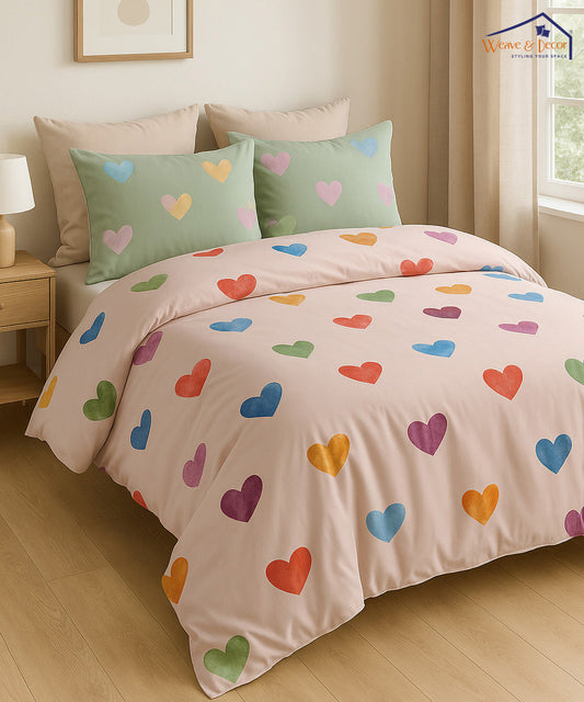 Rainbow Love Flat Double Bedsheet With 2 Coordinate Pillow Covers