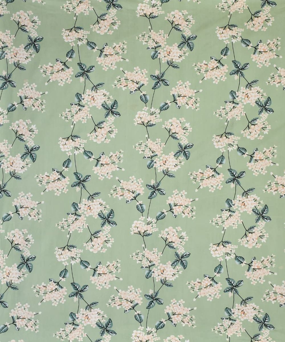 Green Floral Flat Double Bedsheet With 2 Pillow Covers
