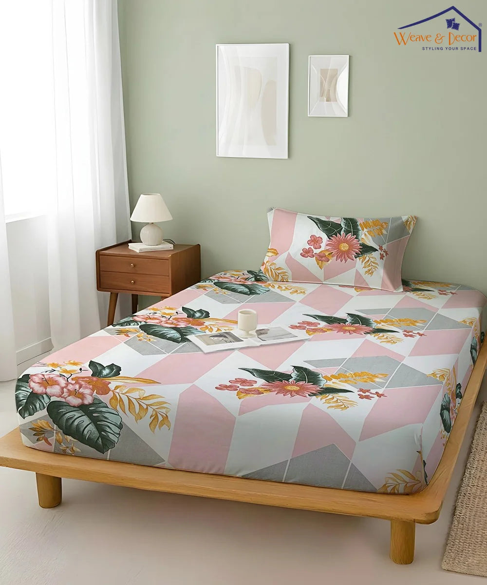 Geo Bloom   Single Bedsheet With 1 Pillow Cover