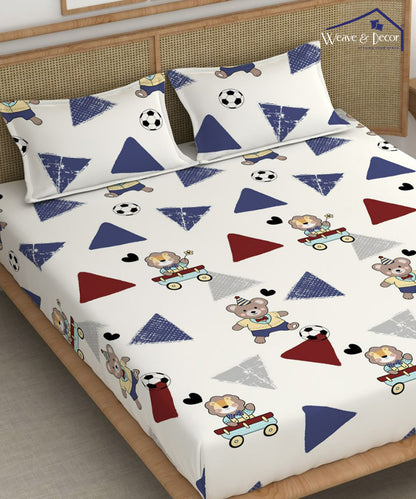Teddy Football Flat Double Bedsheet With 2 Pillow Cover