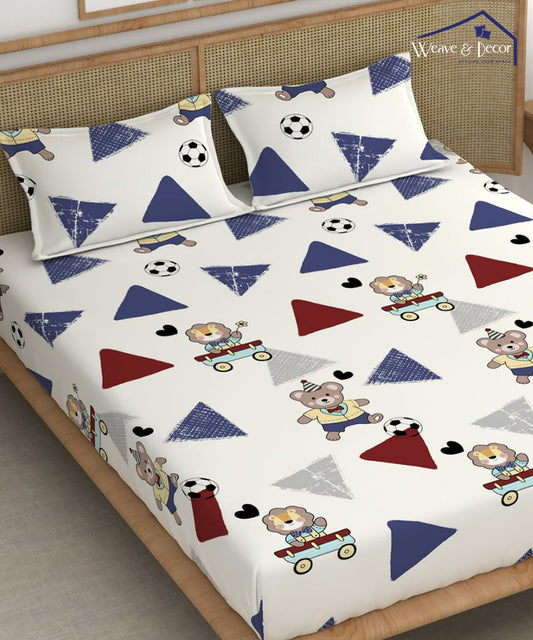 Teddy Football Super King Fitted Bedsheet With 2 Pillow Covers