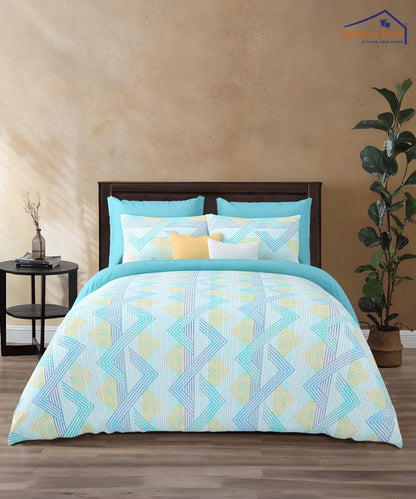 Aqua Zigzag Bliss – 200 GSM Pure Cotton Double Bedsheet with Pillow Covers | 90x100 inches