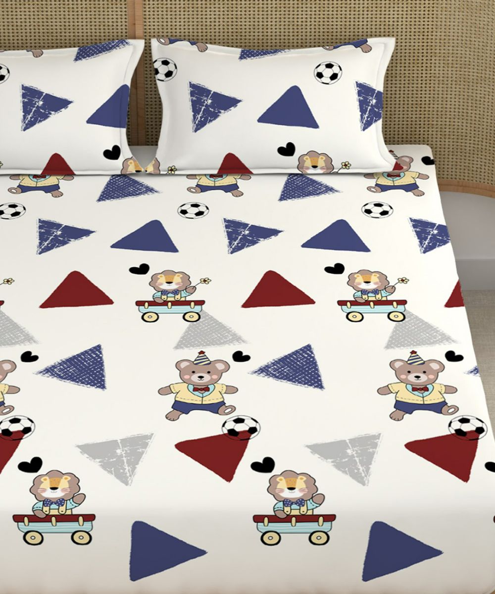 Teddy Football Flat Double Bedsheet With 2 Pillow Cover