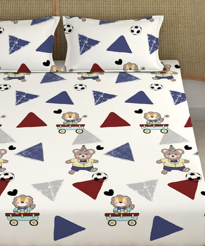 Teddy Football Flat Double Bedsheet With 2 Pillow Cover