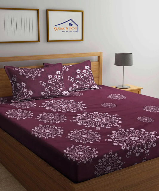 Wine Floral Single Fitted Bedsheet With 1 Pillow Cover