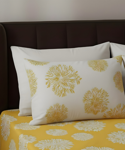 Golden Glow Super King Fitted Bedsheet With 2 Coordinate Pillow Covers