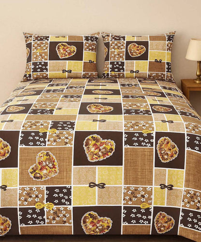Golden Heart Harmony – 200 GSM Pure Cotton Double Bedsheet With Pillow Covers, 90x100 inches