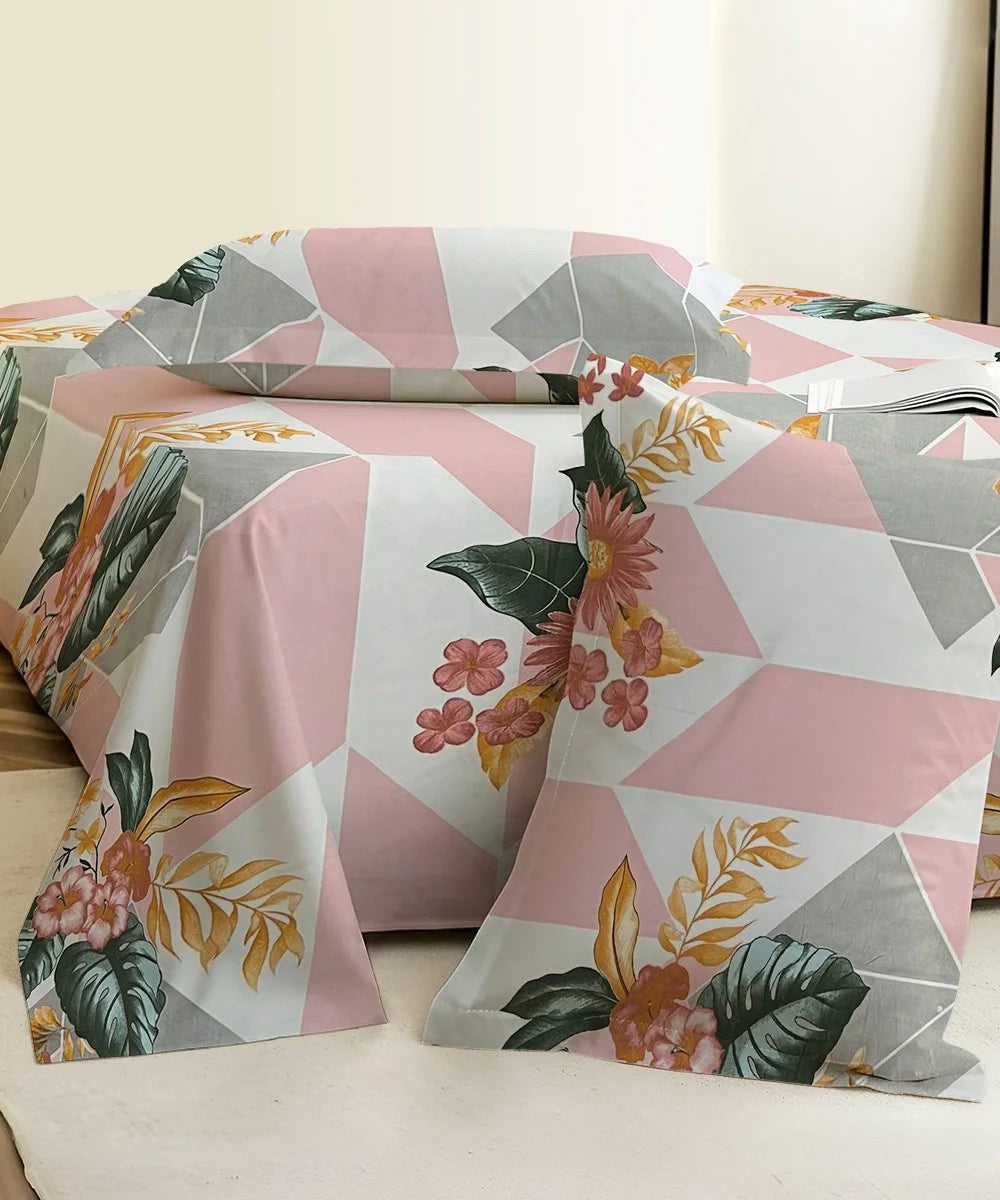 Geo Bloom   Flat Double Bedsheet With 2 Pillow Covers