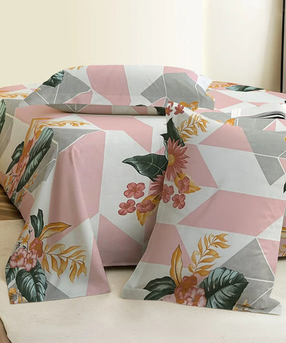 Geo Bloom   Flat Double Bedsheet With 2 Pillow Covers