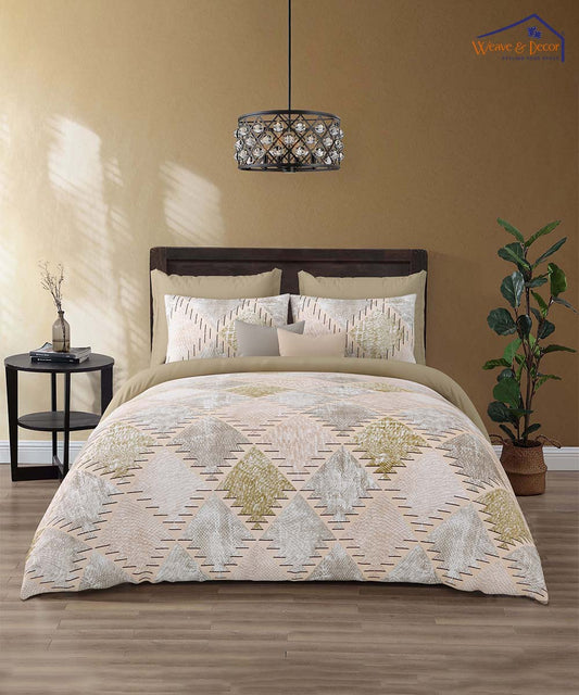 Sandstone Geo Grace – 200 GSM Pure Cotton Double Bedsheet with Pillow Covers | 90x100 inches