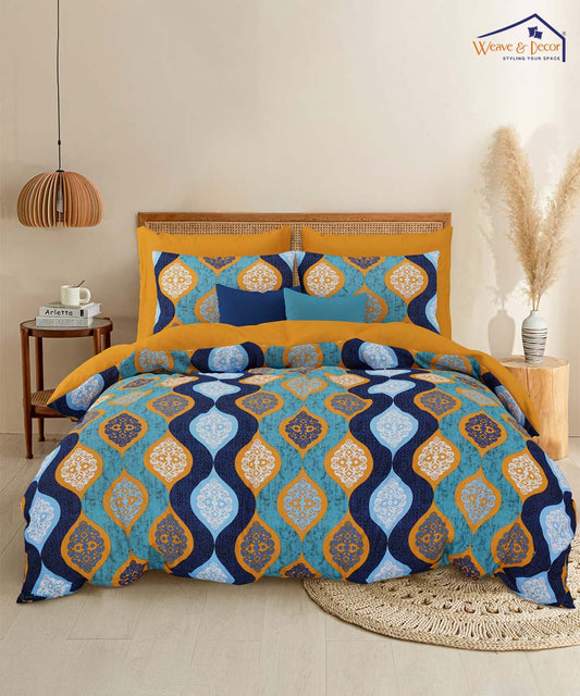 Amber Mosaic Glow – 200 GSM Pure Cotton Double Bedsheet with Pillow Covers | 90x100 inches