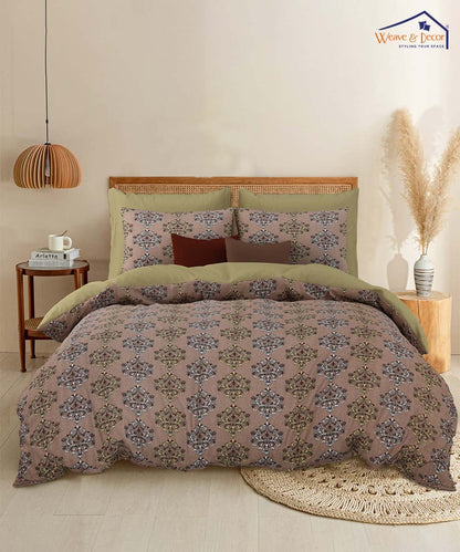 Mocha Tile Elegance – 200 GSM Pure Cotton Double Bedsheet with Pillow Covers | 90x100 inches