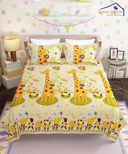 Cute Giraffe Double Bedsheet With 2 Pillow Cover