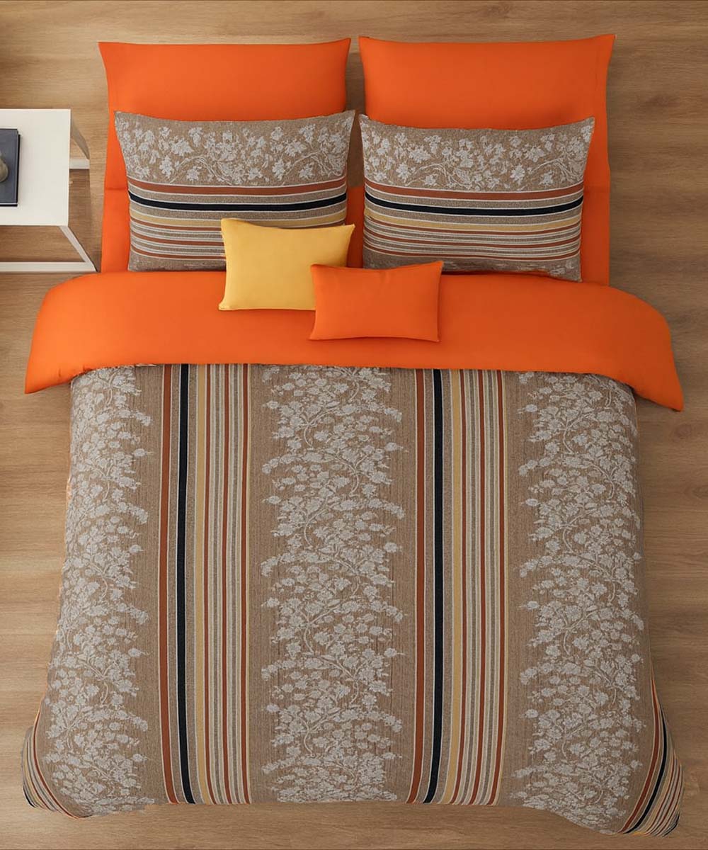 Rustic Stripe Charm – 200 GSM Pure Cotton Double Bedsheet with Pillow Covers |90x100 inches