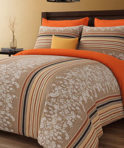 Rustic Stripe Charm – 200 GSM Pure Cotton Double Bedsheet with Pillow Covers |90x100 inches