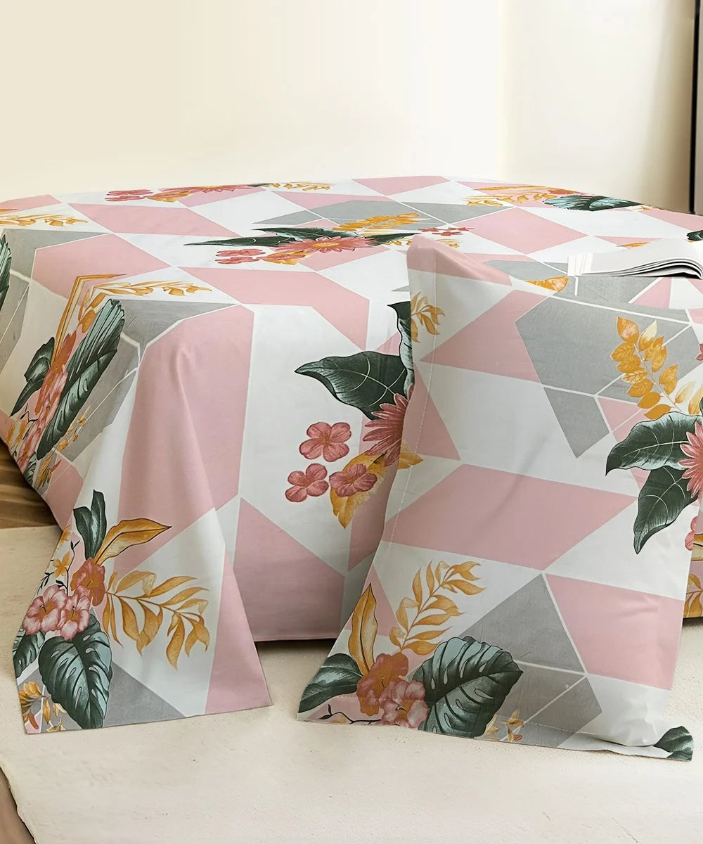 Geo Bloom   Single Bedsheet With 1 Pillow Cover