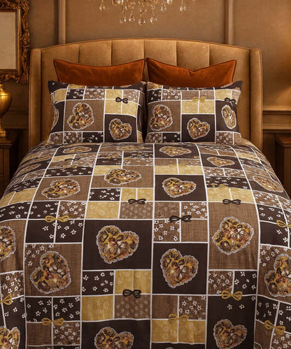 Golden Heart Harmony – 200 GSM Pure Cotton Double Bedsheet With Pillow Covers, 90x100 inches