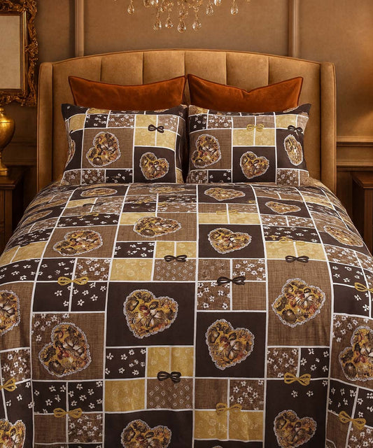 Golden Heart Harmony – 200 GSM Pure Cotton Double Bedsheet With Pillow Covers, 90x100 inches