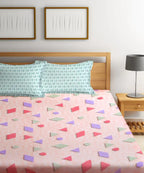 Peach Geometric Flat Double Bedsheet With 2 Pillow Cover