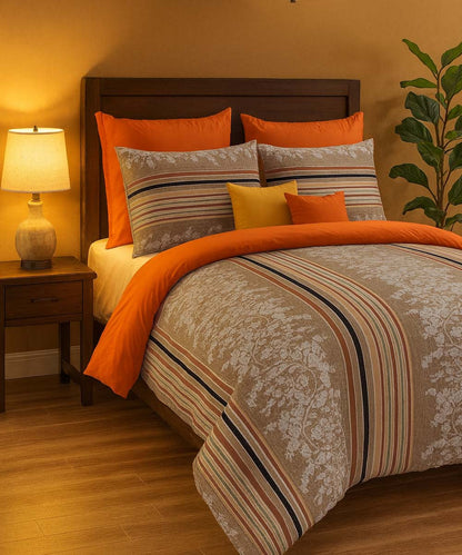 Rustic Stripe Charm – 200 GSM Pure Cotton Double Bedsheet with Pillow Covers |90x100 inches