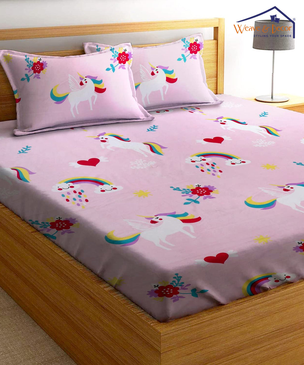 Unicorn Dreams Kids Bedsheet  With Pillow Cover