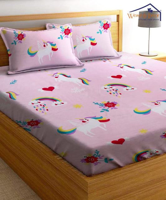 Unicorn Dreams Kids Bedsheet  With Pillow Cover