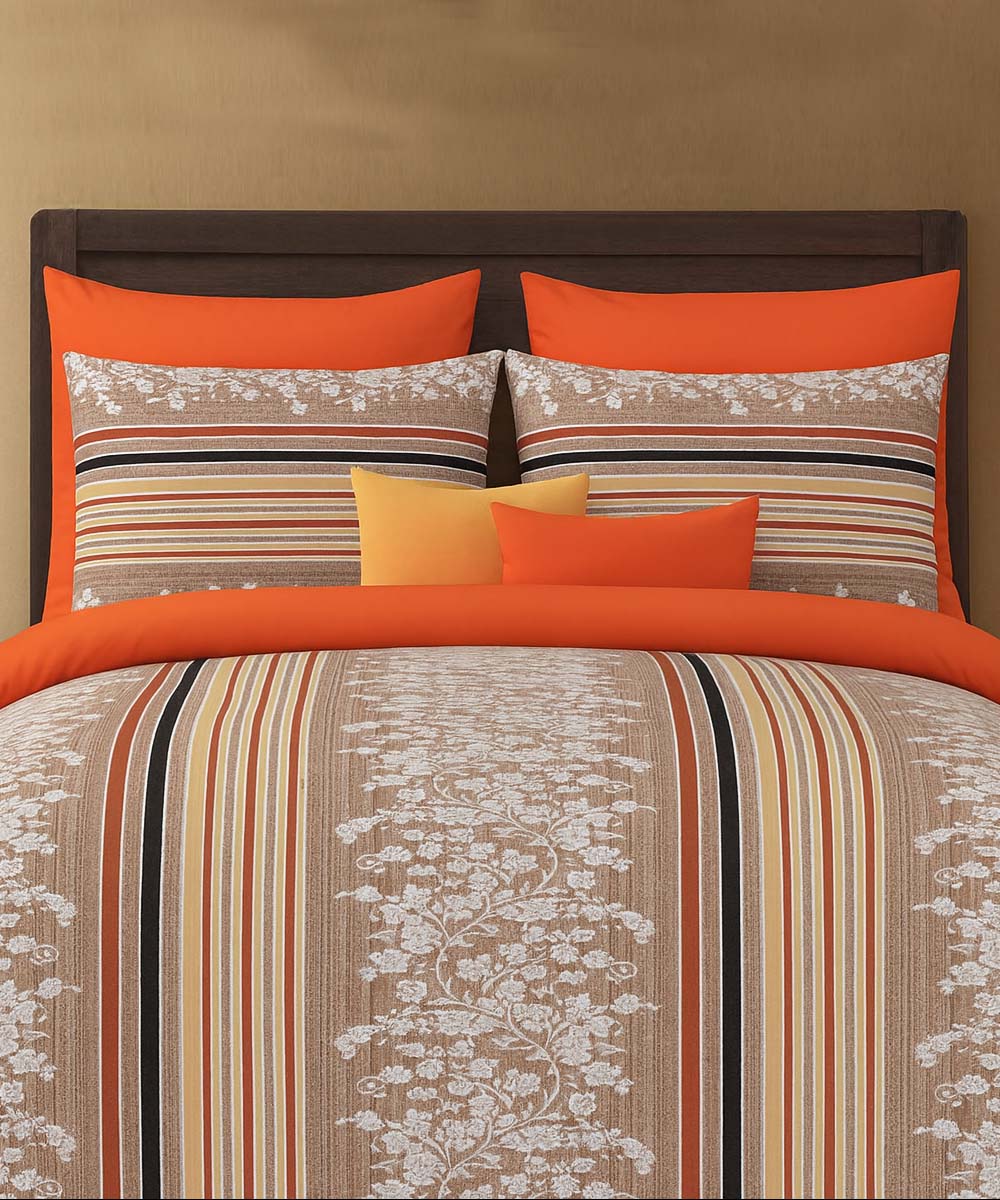 Rustic Stripe Charm – 200 GSM Pure Cotton Double Bedsheet with Pillow Covers |90x100 inches