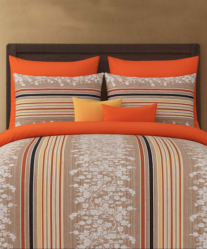 Rustic Stripe Charm – 200 GSM Pure Cotton Double Bedsheet with Pillow Covers |90x100 inches